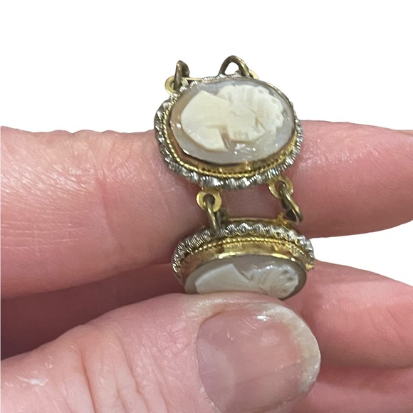 Vintage silver gold wash shell cameo ornate link bracelet - Picture 8 of 13